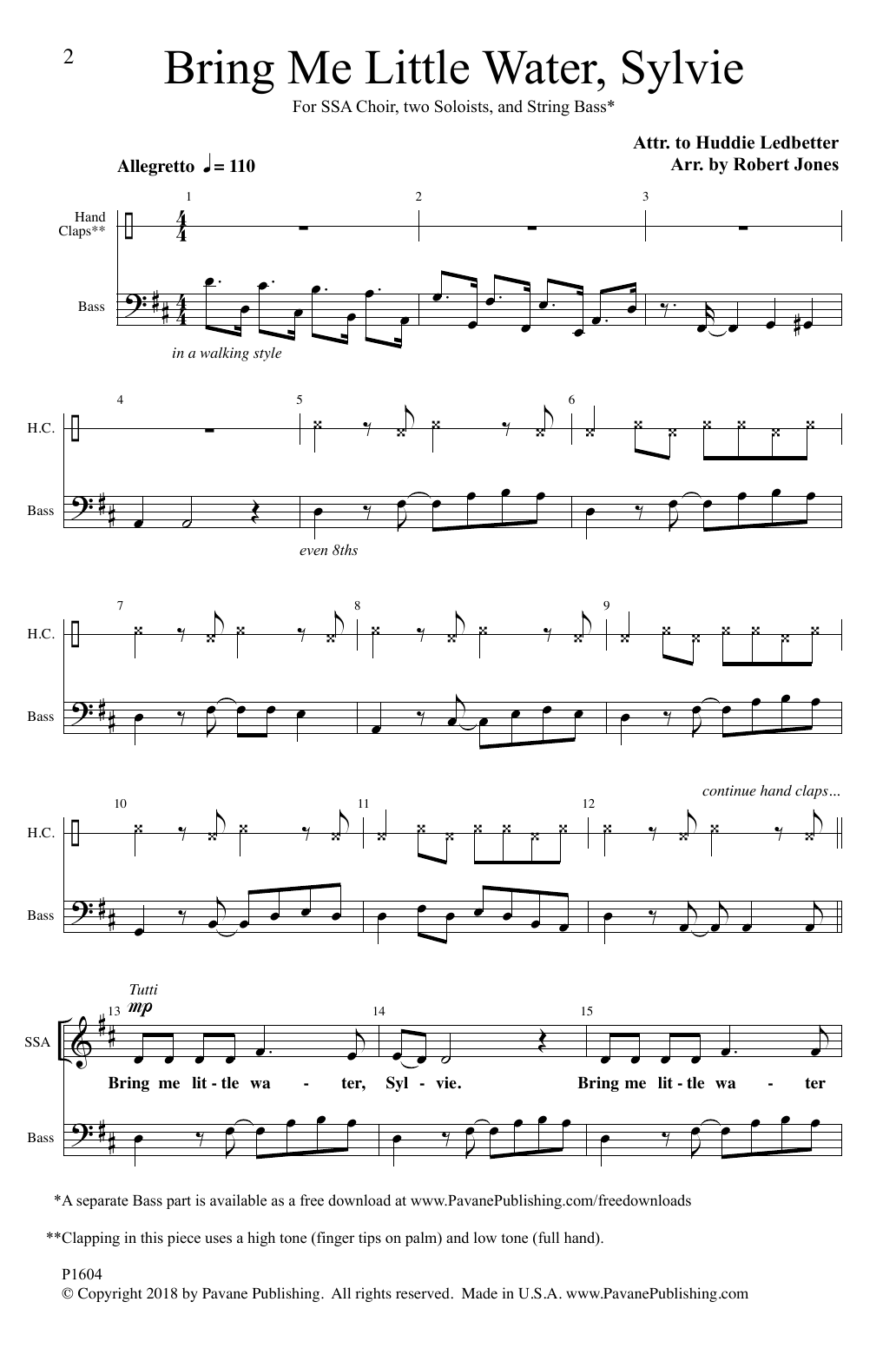 Huddie Ledbetter Bring Me Little Water Sylvie Sheet Music