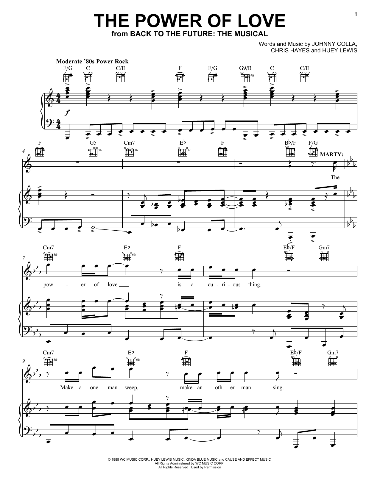 Huey Lewis & The News The Power Of Love (from Back To The Future: The Musical) Sheet Music