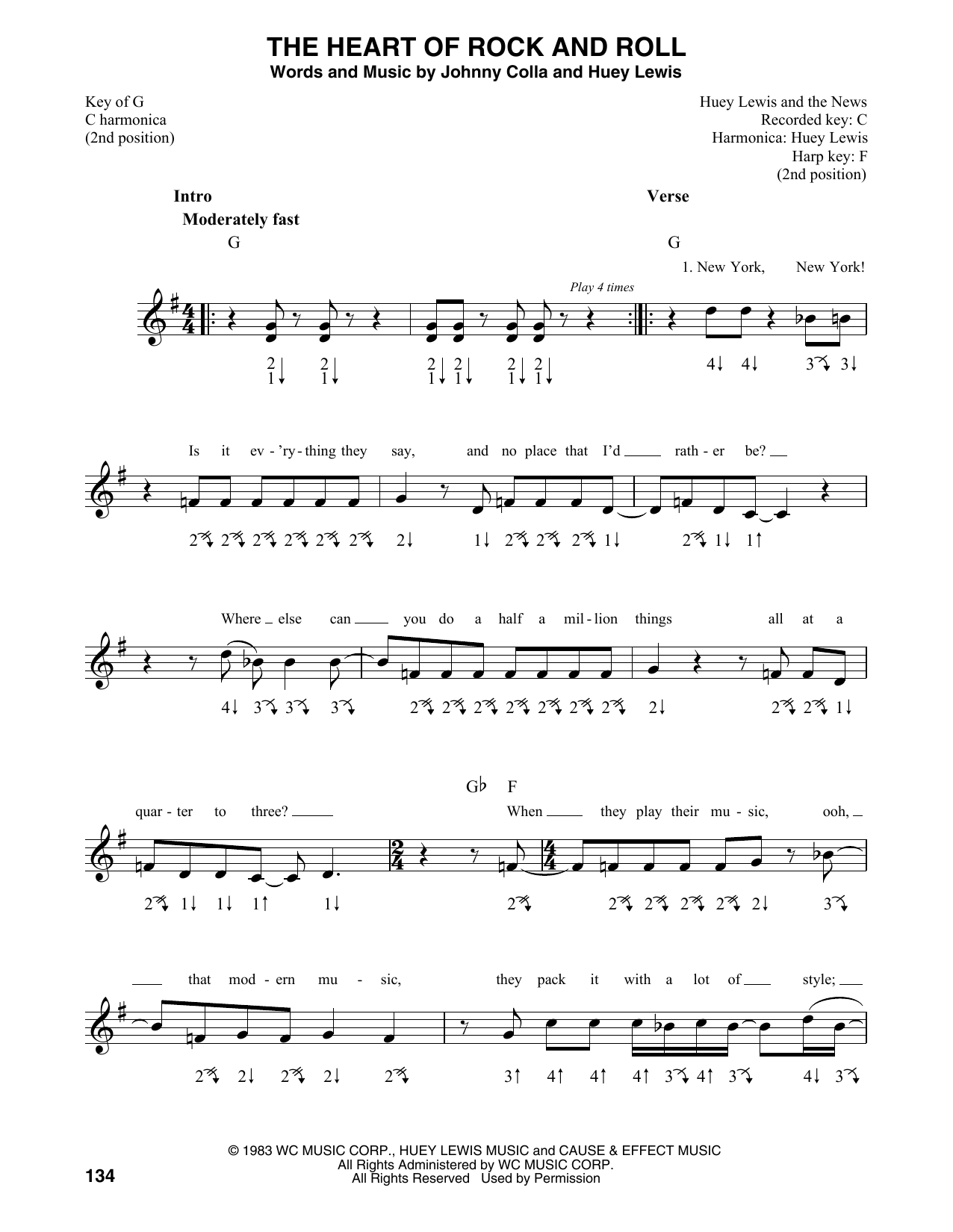 Huey Lewis & The News The Heart Of Rock And Roll Sheet Music