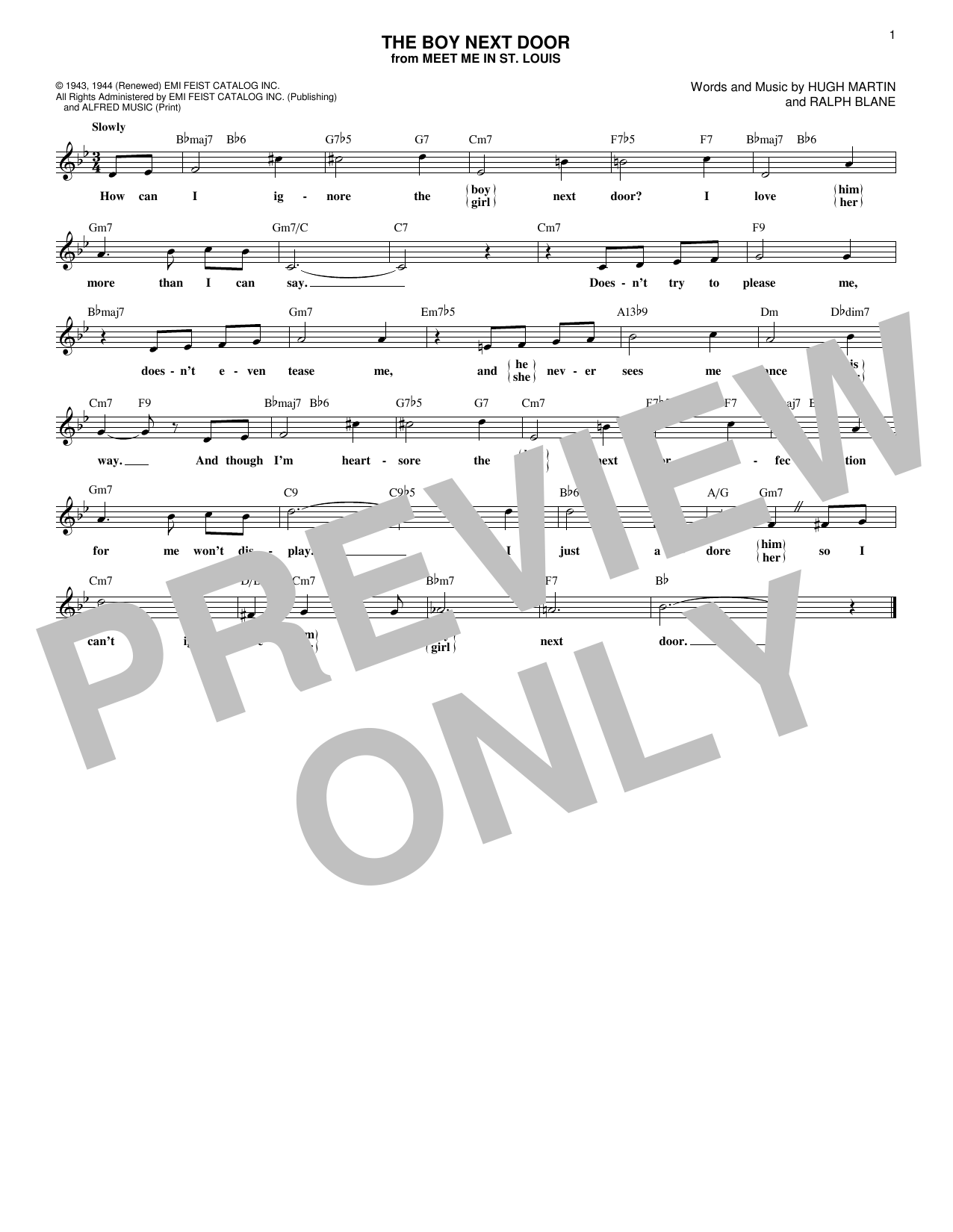 Hugh Martin & Ralph Blane The Boy Next Door Sheet Music