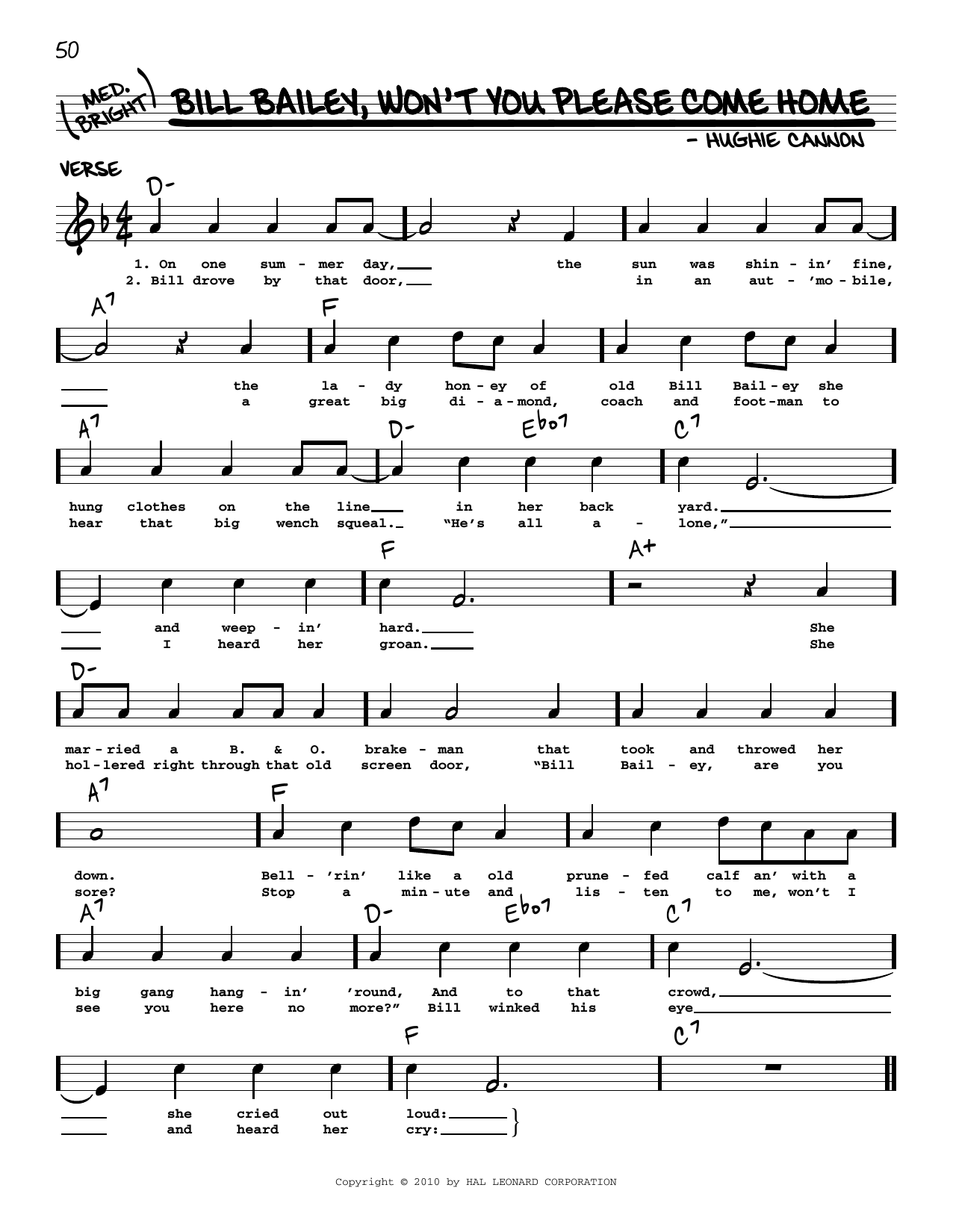 Hughie Cannon Bill Bailey, Won't You Please Come Home (arr. Robert Rawlins) Sheet Music