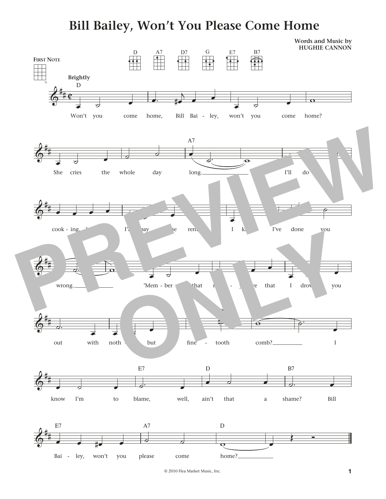 Hughie Cannon Bill Bailey, Won't You Please Come Home (from The Daily Ukulele) (arr. Liz and J Sheet Music