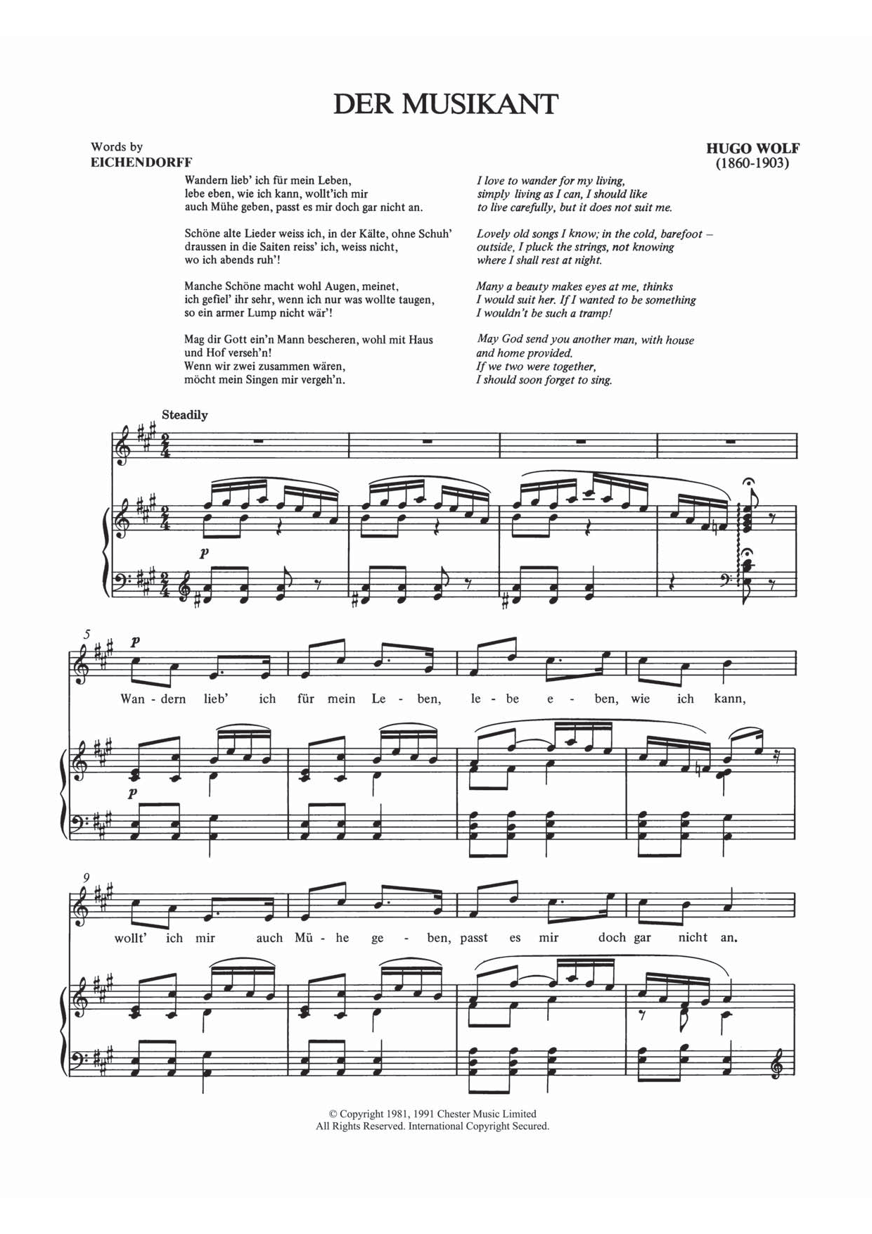 Hugo Wolf Der Musikant Sheet Music
