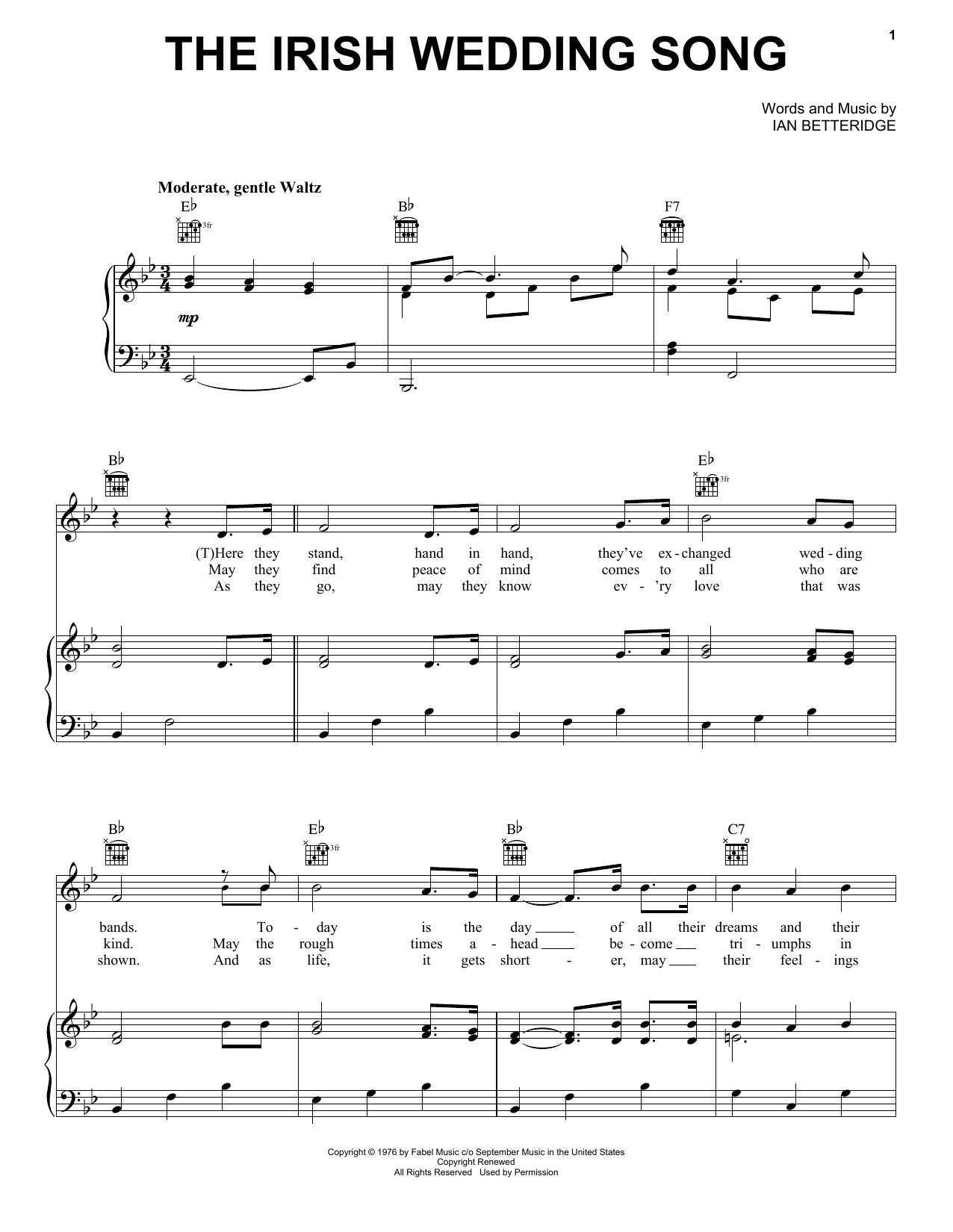 Ian Betteridge The Irish Wedding Song Sheet Music
