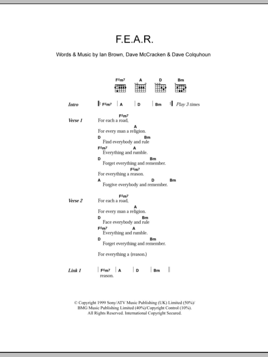 Ian Brown F.E.A.R. Sheet Music