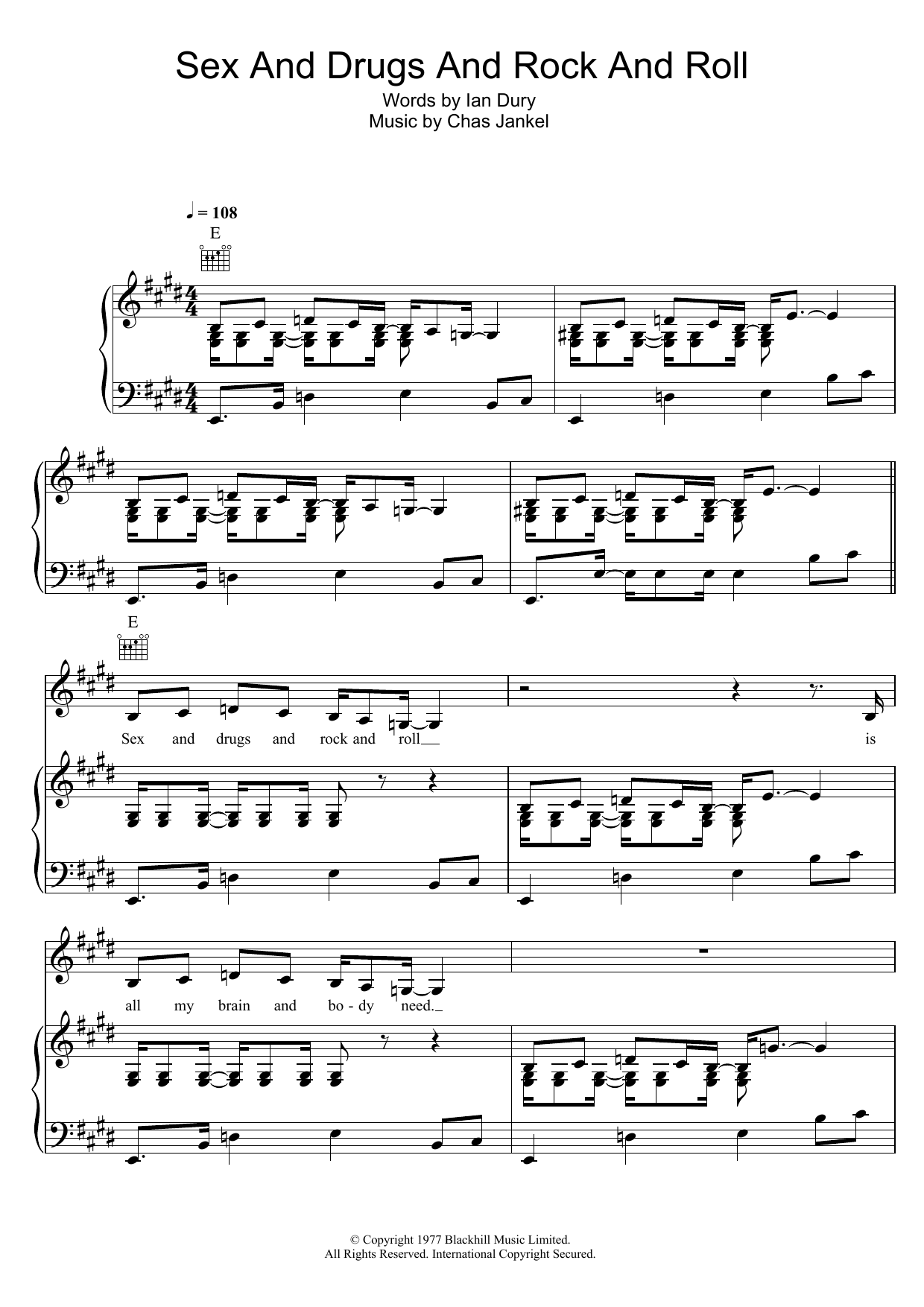 Ian Dury & The Blockheads Sex And Drugs And Rock And Roll Sheet Music