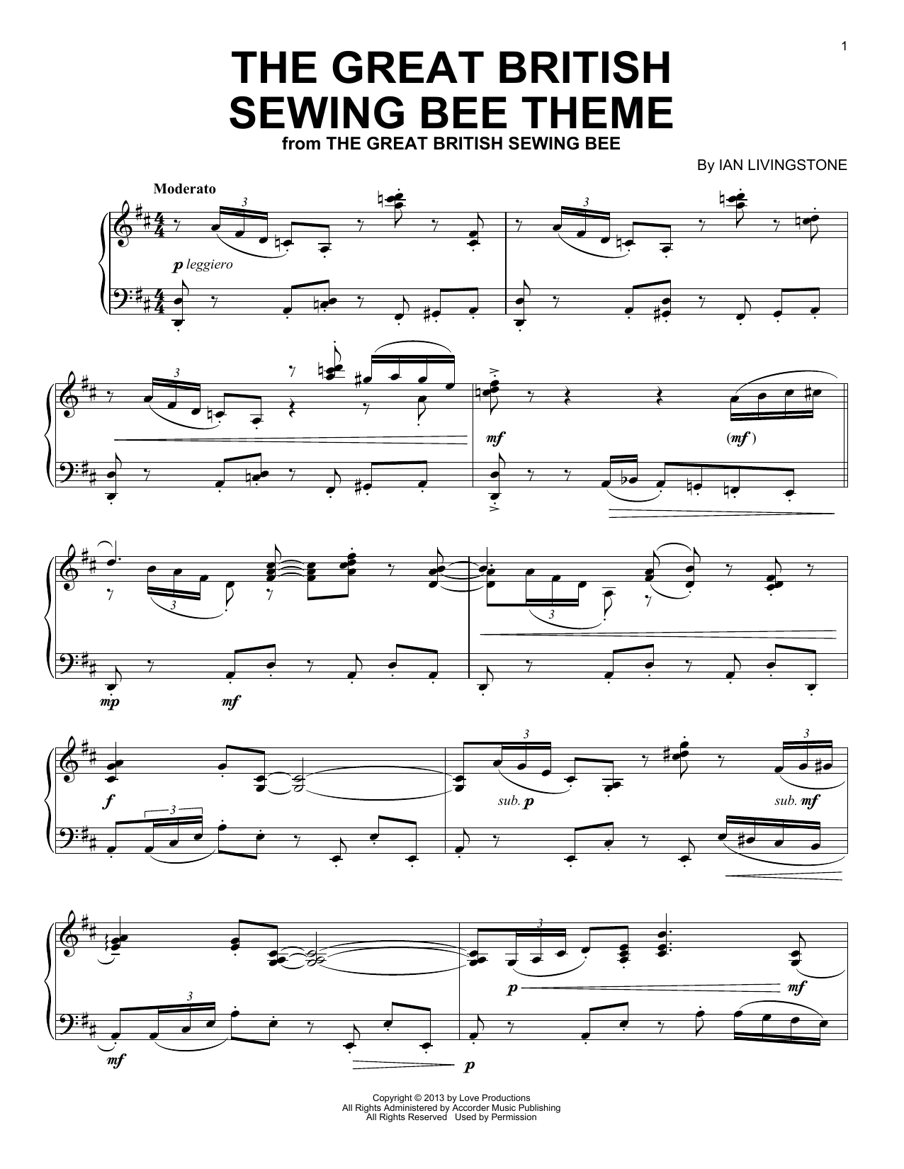 Ian Livingstone The Great British Sewing Bee Theme Sheet Music