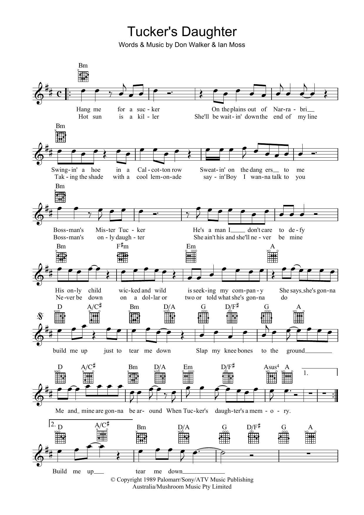 Ian Moss Tucker's Daughter Sheet Music