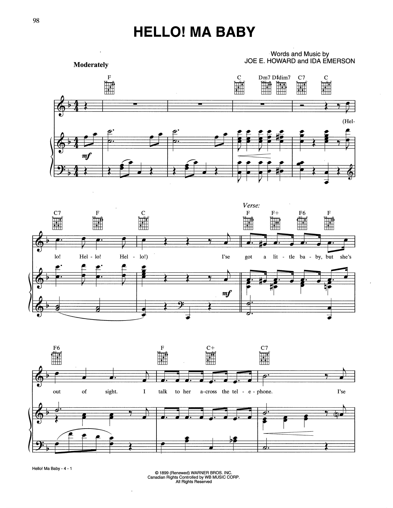 Ida Emerson Hello! Ma Baby Sheet Music