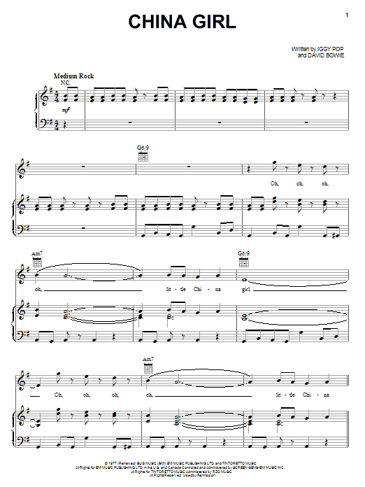 Iggy Pop China Girl Sheet Music