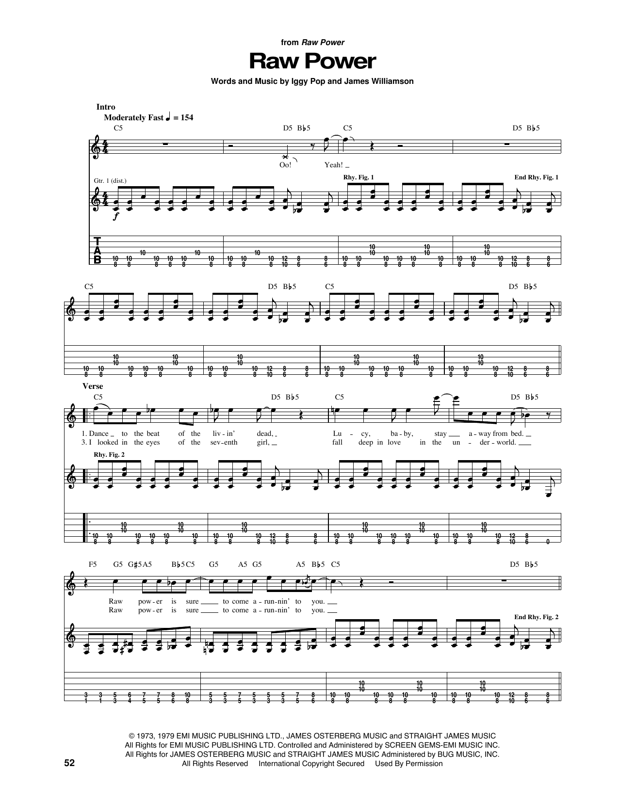 Iggy & The Stooges Raw Power Sheet Music