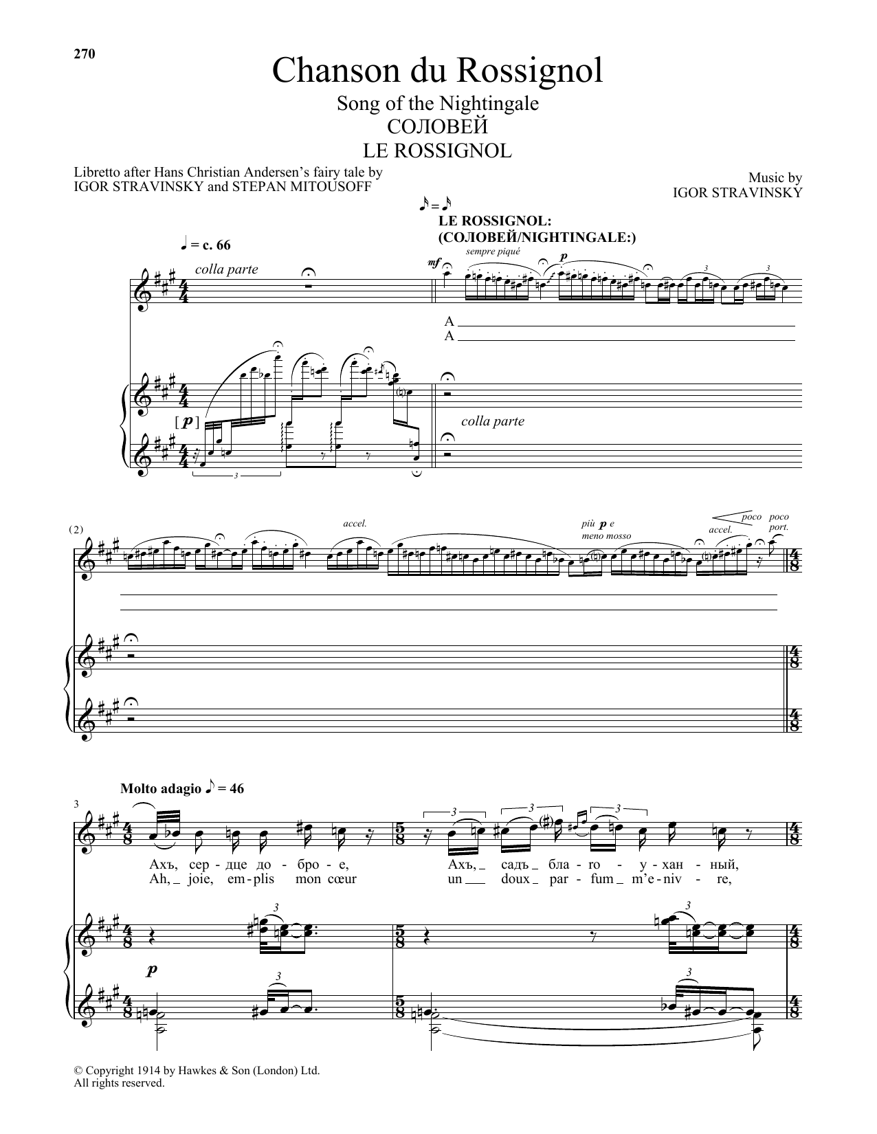 Igor Stravinsky Chanson du Rossignol (Song Of The Nightingale) Sheet Music