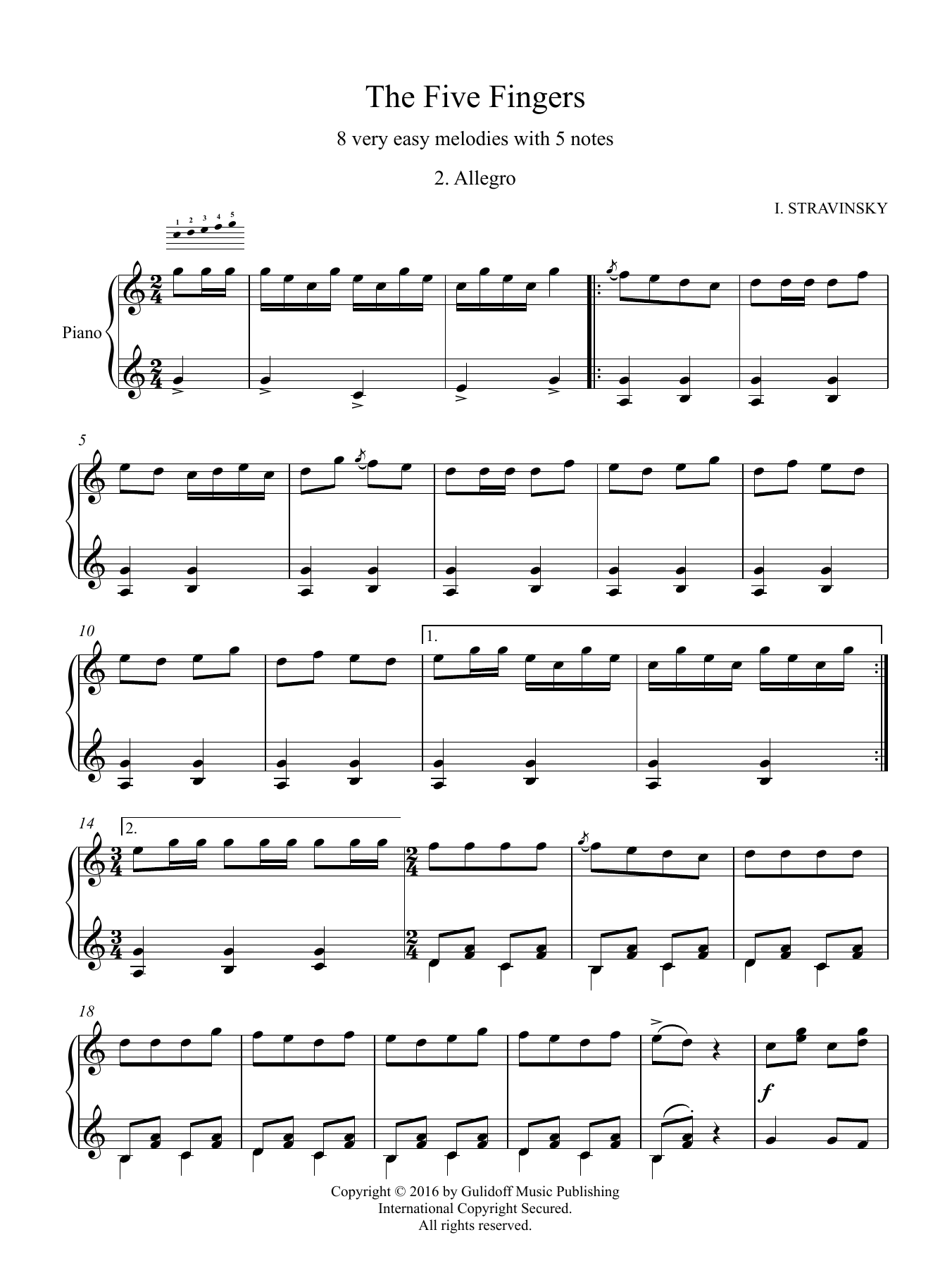 Igor Stravinsky Five Fingers: 2. Allegro Sheet Music
