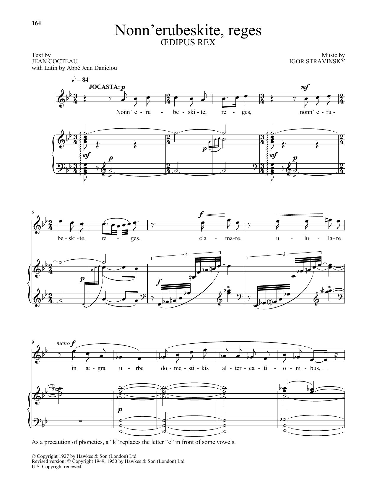 Igor Stravinsky Nonn' erubeskite, reges (from Oedipus Rex) Sheet Music