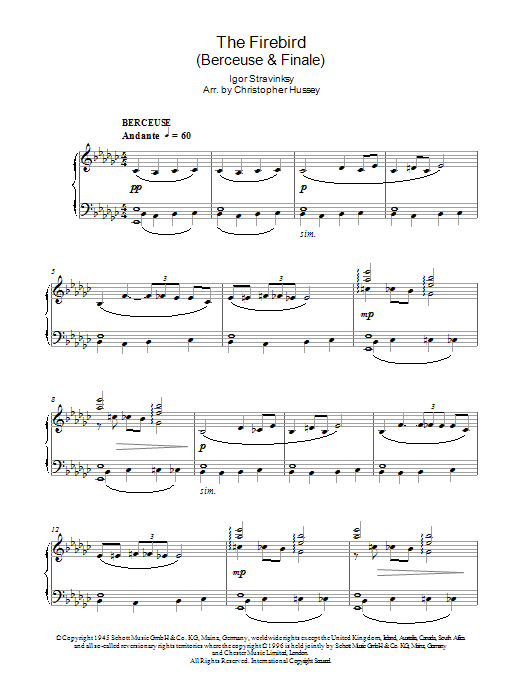 Igor Stravinsky The Firebird (Berceuse & Finale) Sheet Music
