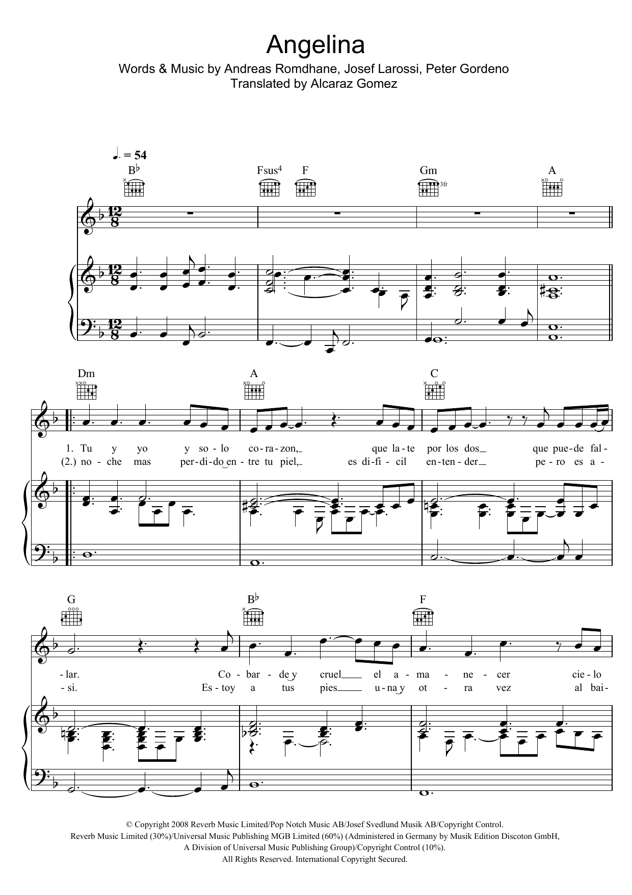 Il Divo Angelina Sheet Music