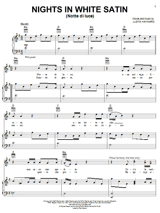Il Divo Nights In White Satin (Notte Di Luce) Sheet Music