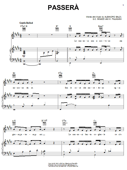 Il Divo Passera Sheet Music
