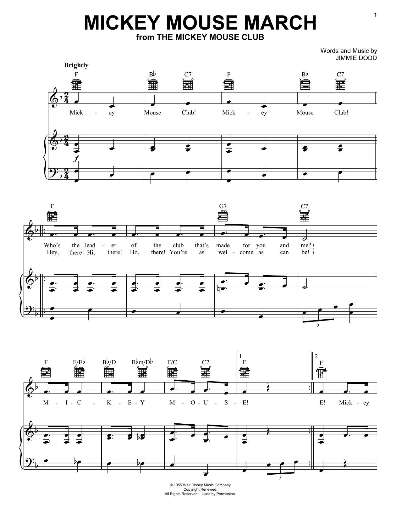 Ilene Woods Mickey Mouse March (from The Mickey Mouse Club) Sheet Music
