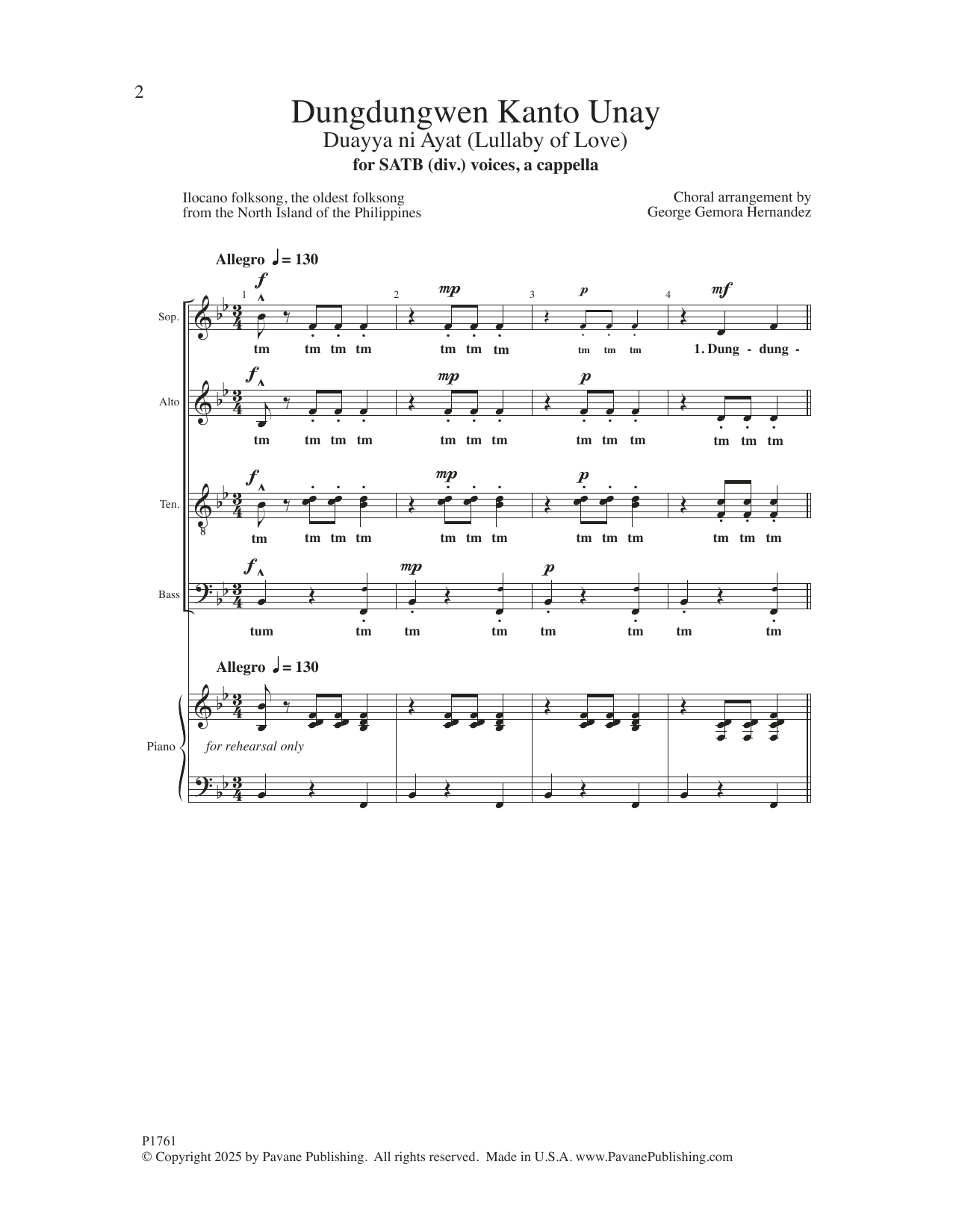 Ilocano Folksong Dungdungwen Kanto Unay (arr. George Gemora Hernandez) Sheet Music