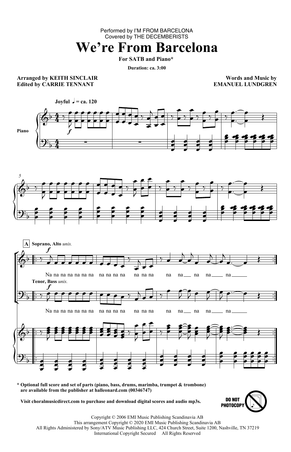 I'm from Barcelona We're From Barcelona (arr. Keith Sinclair) Sheet Music