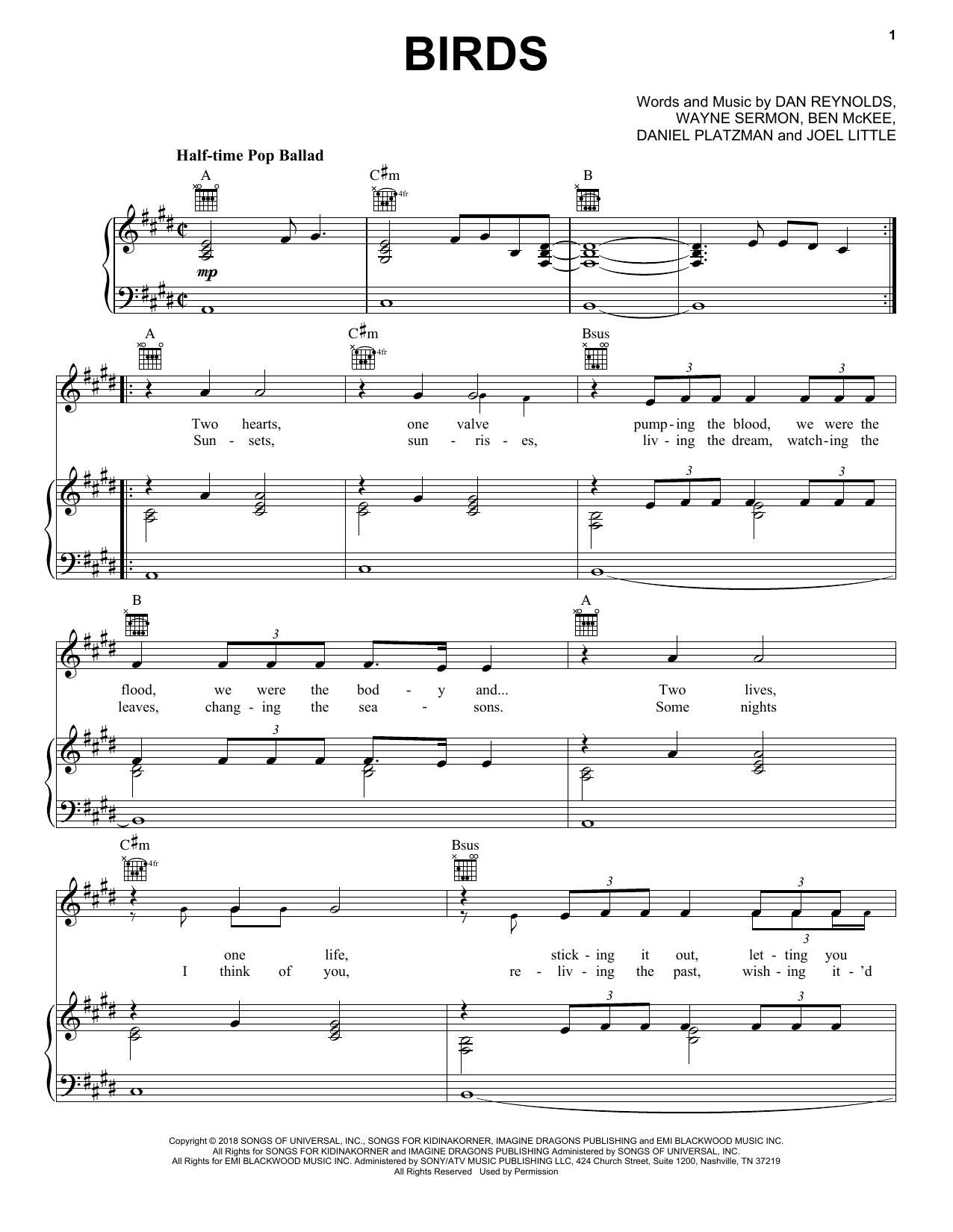 Imagine Dragons Birds Sheet Music