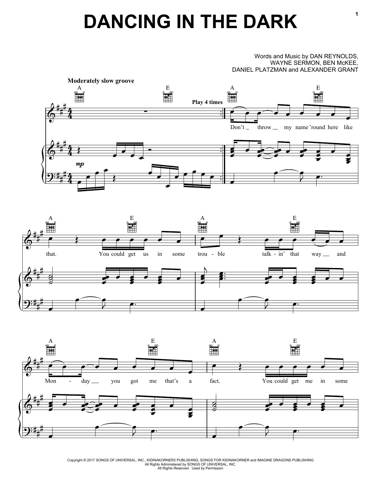Imagine Dragons Dancing In The Dark Sheet Music