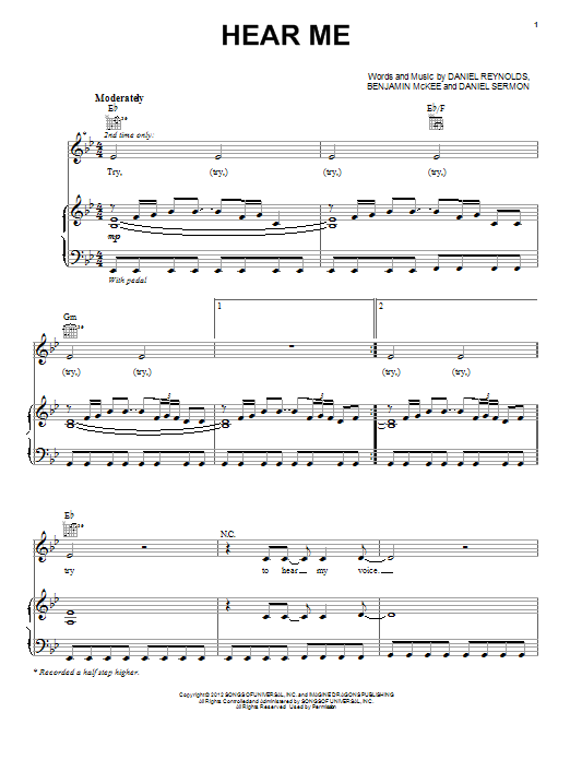 Imagine Dragons Hear Me Sheet Music