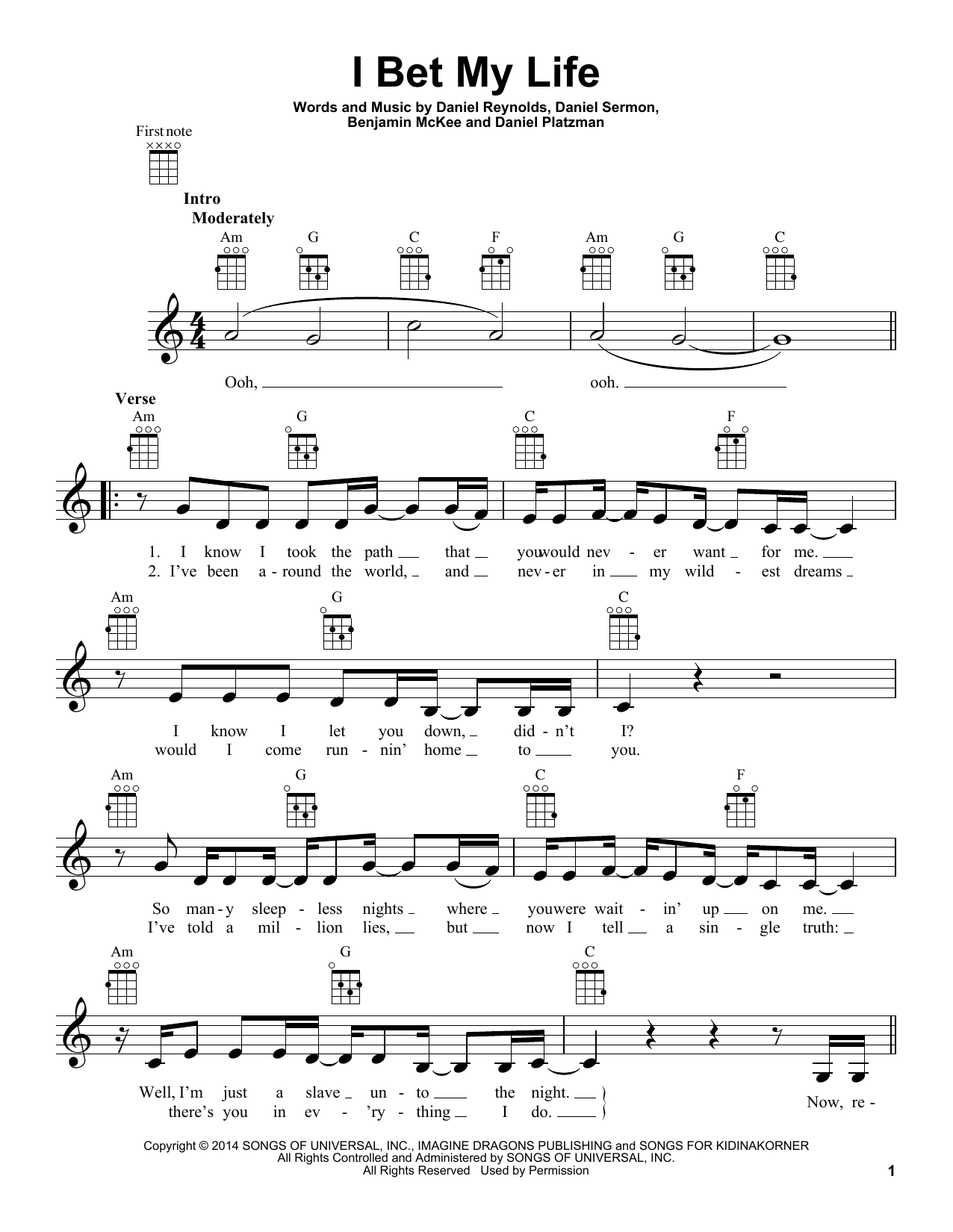 Imagine Dragons I Bet My Life Sheet Music