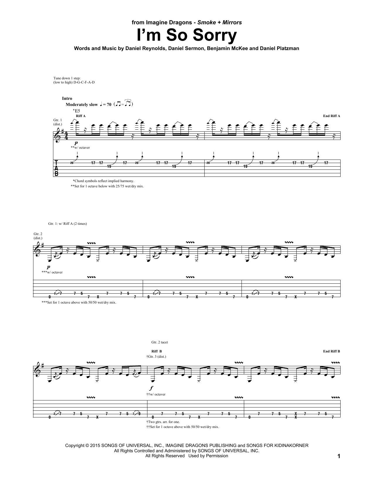 Imagine Dragons I'm So Sorry Sheet Music