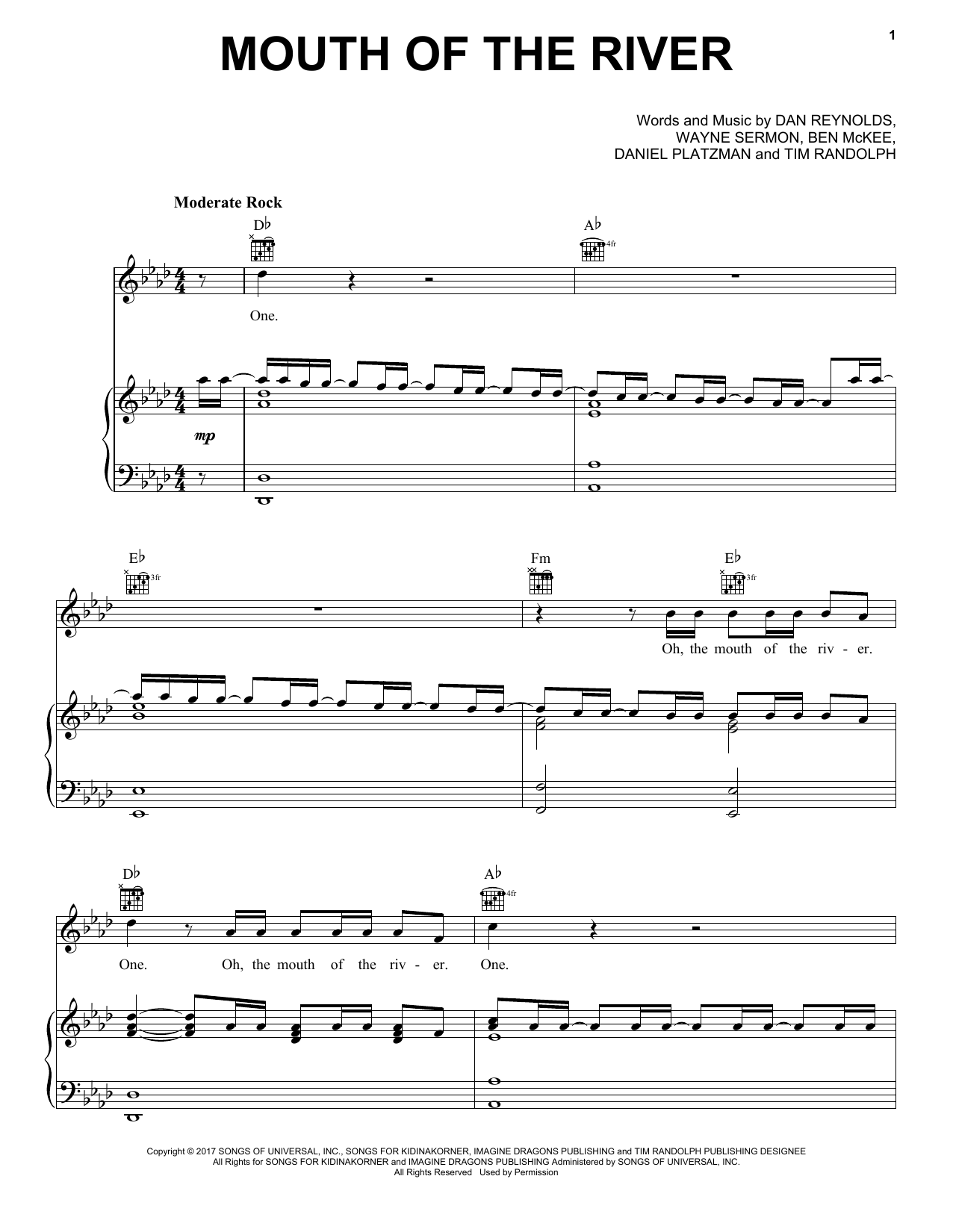 Imagine Dragons Mouth Of The River Sheet Music