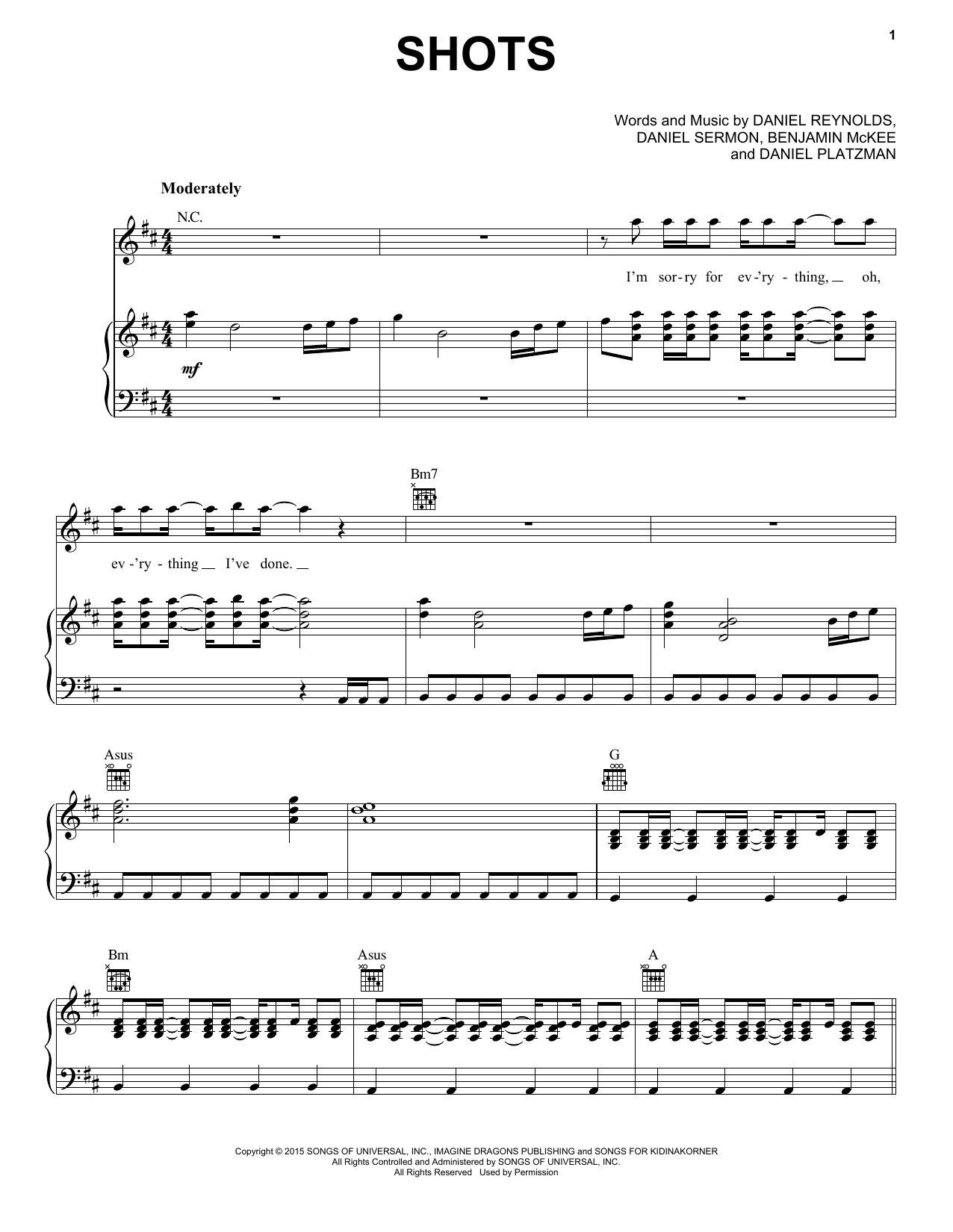 Imagine Dragons Shots Sheet Music