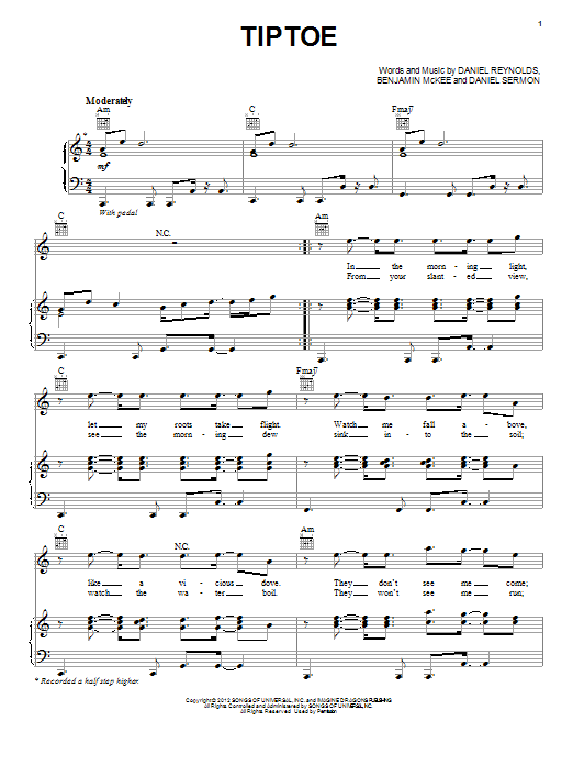 Imagine Dragons Tiptoe Sheet Music