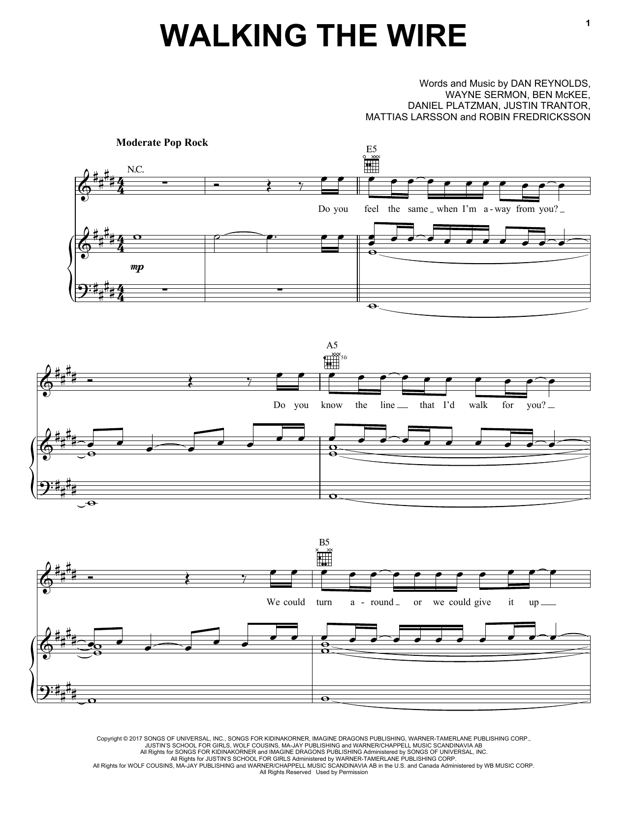 Imagine Dragons Walking The Wire Sheet Music