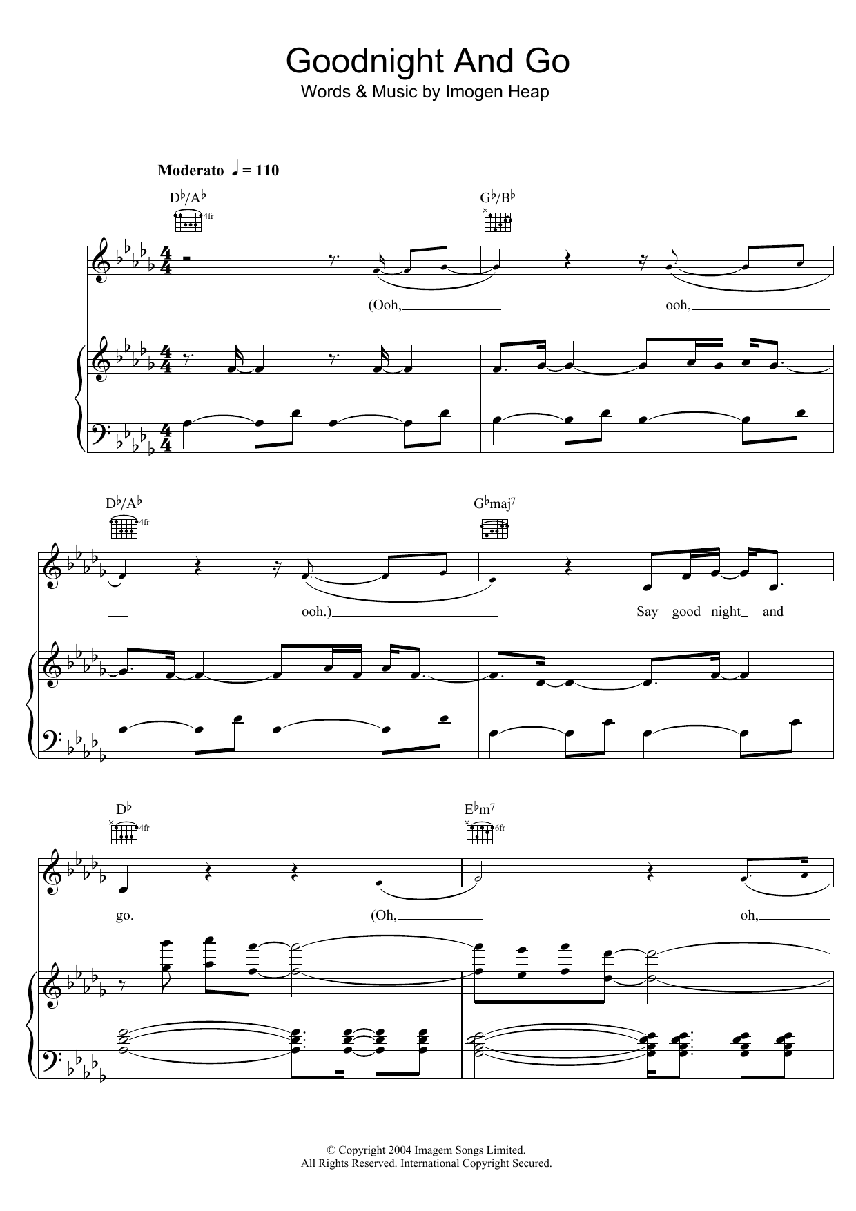 Imogen Heap Goodnight And Go Sheet Music