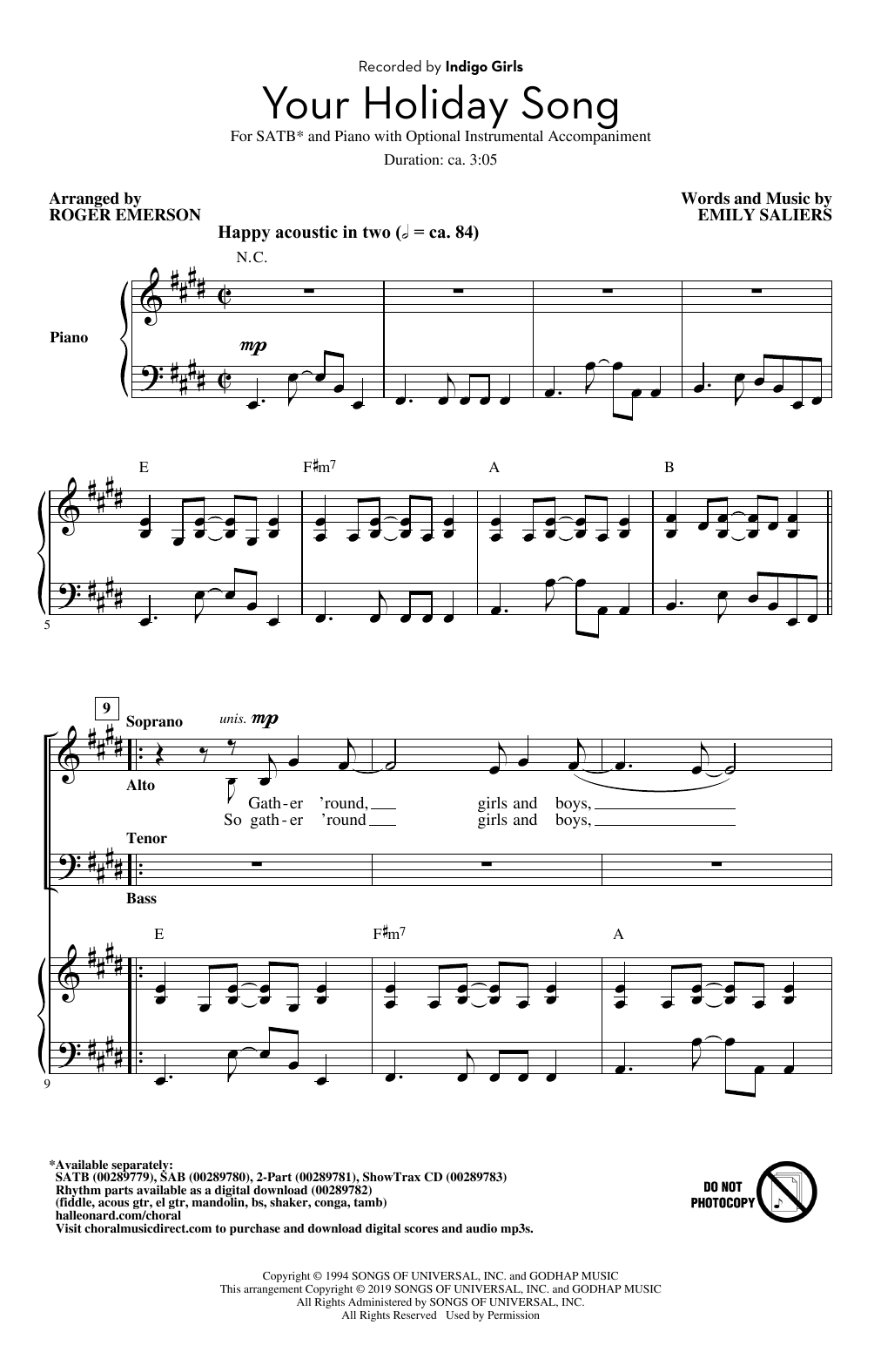 Indigo Girls Your Holiday Song (arr. Roger Emerson) Sheet Music