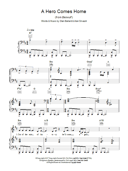 Indina Menzel A Hero Comes Home (from Beowulf) Sheet Music