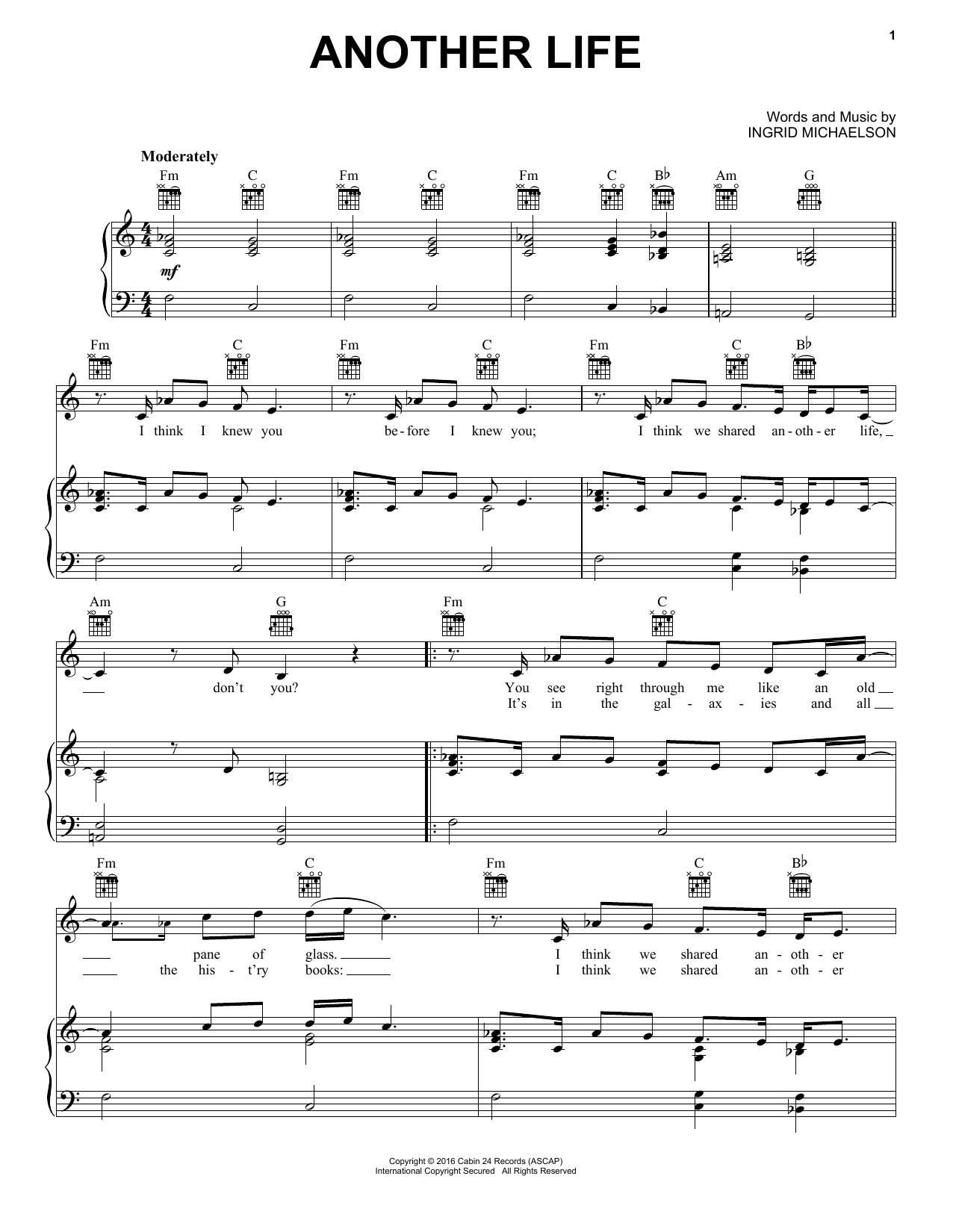 Ingrid Michaelson Another Life Sheet Music