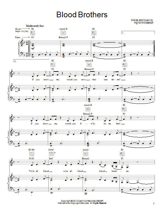 Ingrid Michaelson Blood Brothers Sheet Music