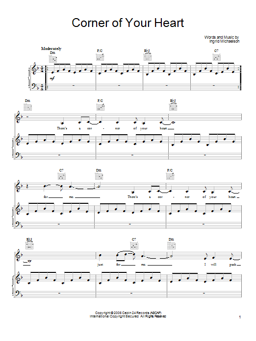 Ingrid Michaelson Corner Of Your Heart Sheet Music