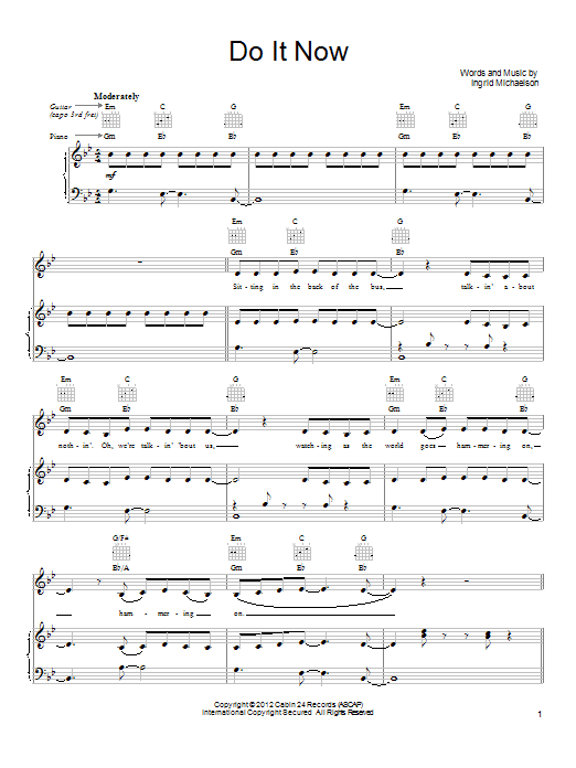 Ingrid Michaelson Do It Now Sheet Music