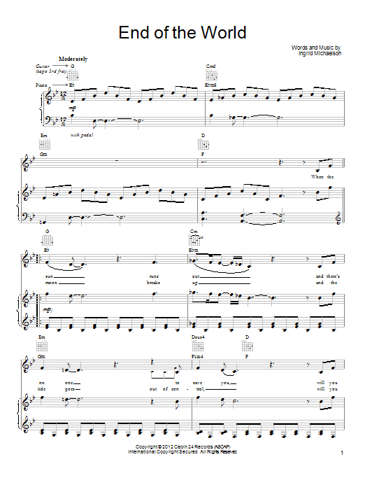 Ingrid Michaelson End Of The World Sheet Music