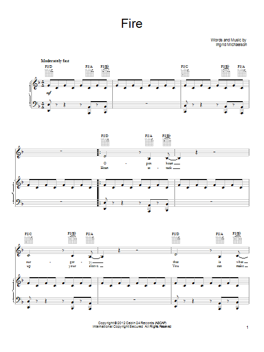 Ingrid Michaelson Fire Sheet Music