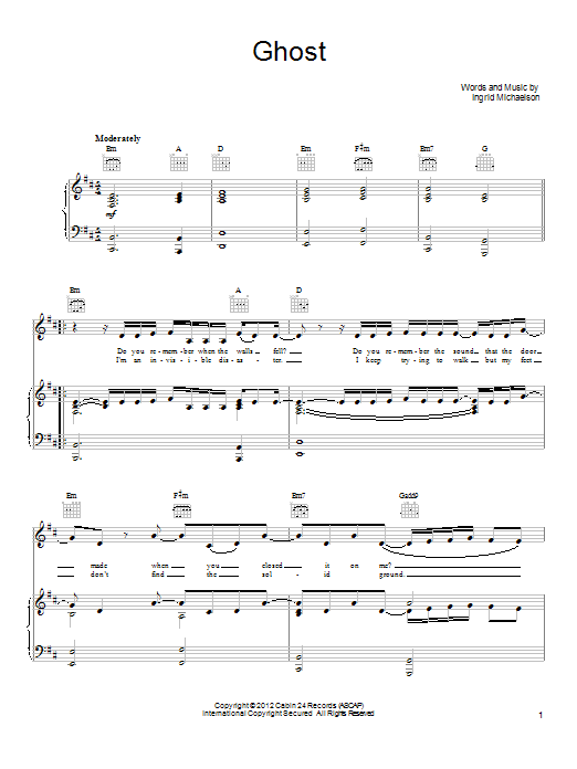 Ingrid Michaelson Ghost Sheet Music