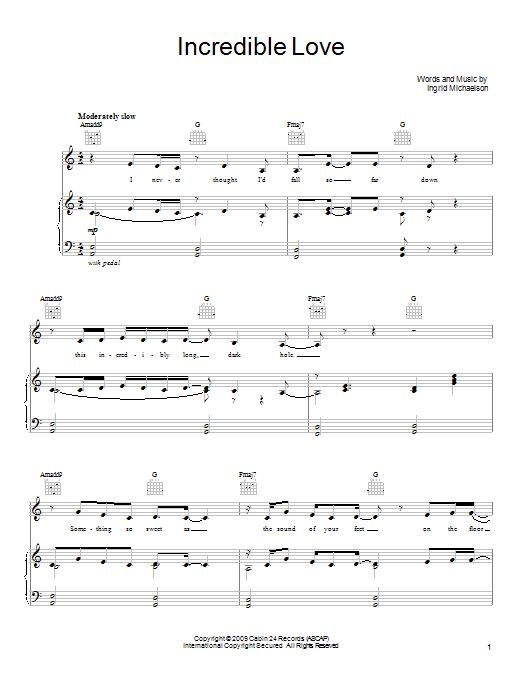 Ingrid Michaelson Incredible Love Sheet Music