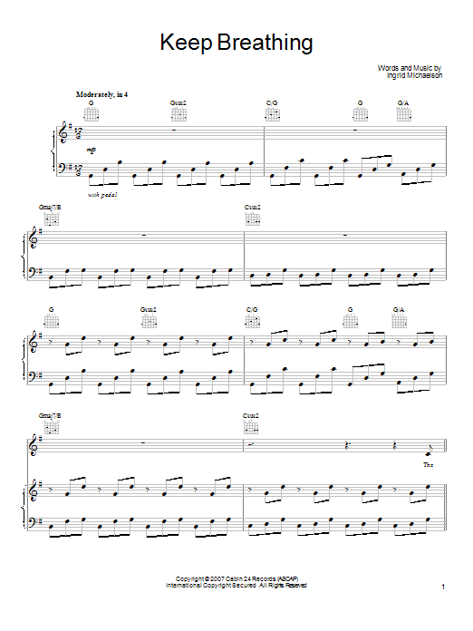 Ingrid Michaelson Keep Breathing Sheet Music