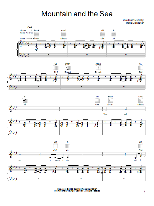 Ingrid Michaelson Mountain And The Sea Sheet Music