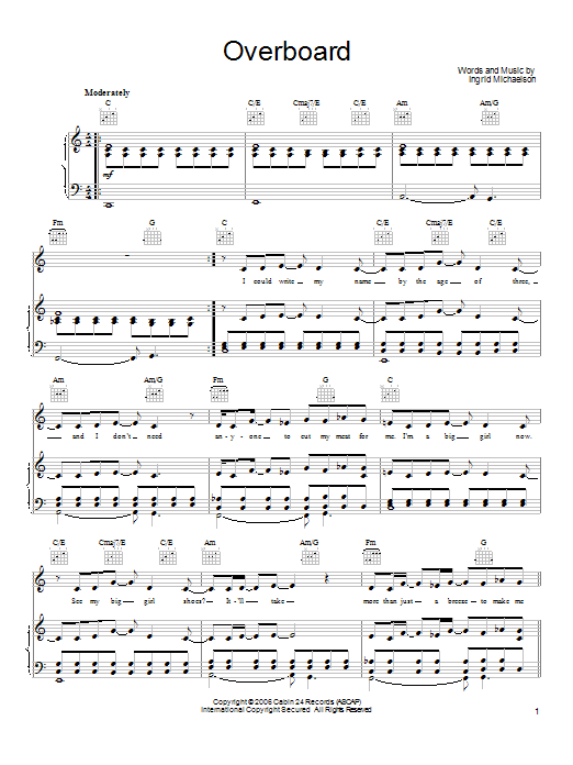 Ingrid Michaelson Overboard Sheet Music