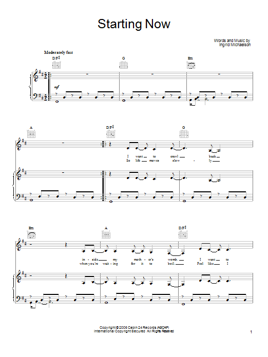 Ingrid Michaelson Starting Now Sheet Music