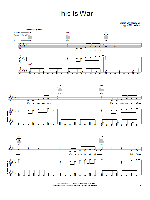 Ingrid Michaelson This Is War Sheet Music
